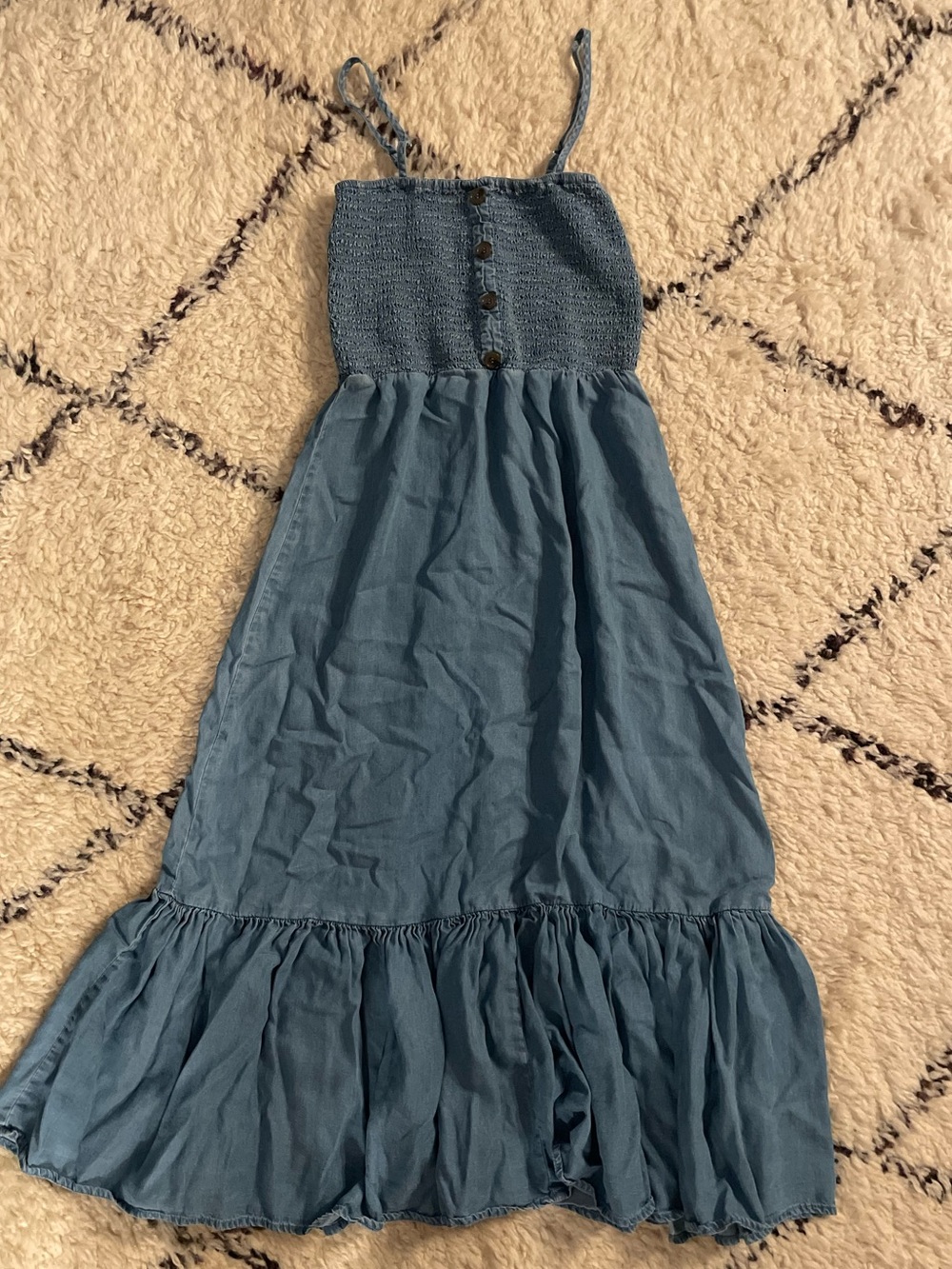 Love Tree Blue Smocked Maxi Dress with Ruffle Hem